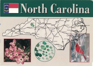 Map of North Carolina - Flower Dogwood - Gem Emerald - Bird Cardinal - pm 2002