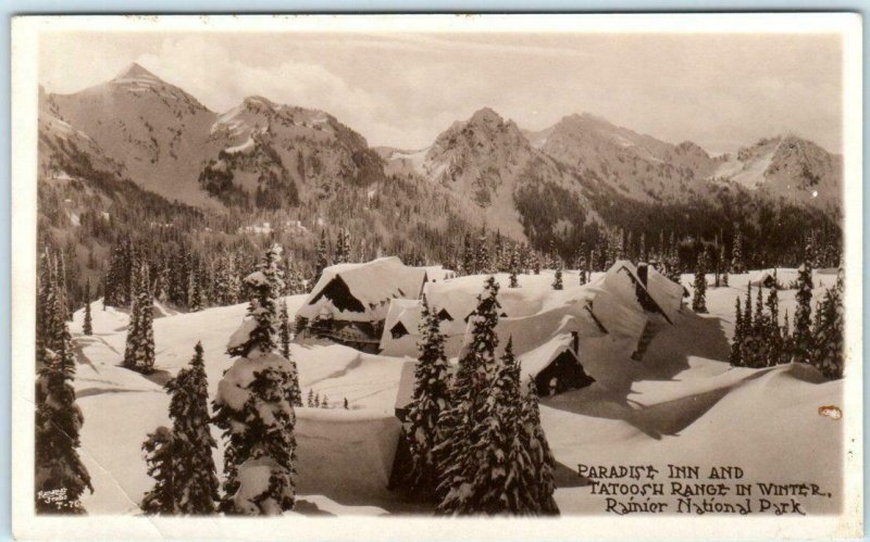 RPPC  RAINIER NATIONAL PARK, Washington WA ~ Winter PARADISE INN c1920s Postcard