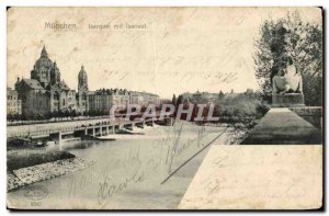 Old Postcard Munchen Isarquai put Isarlust