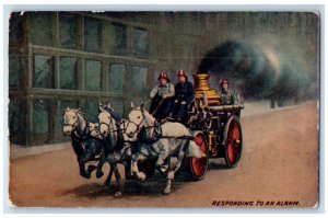 1912 Responding To Alarm Horse Drawn Fire Department Wagon Chicago IL Postcard 