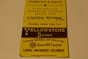 Yellowstone Banks Since 1907 Montana 30 Strike Matchbook Cover