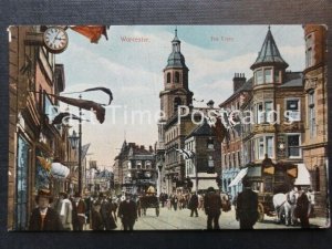 Worcestershire WORCESTERThe Cross c1908 showing busy animated street scene 864