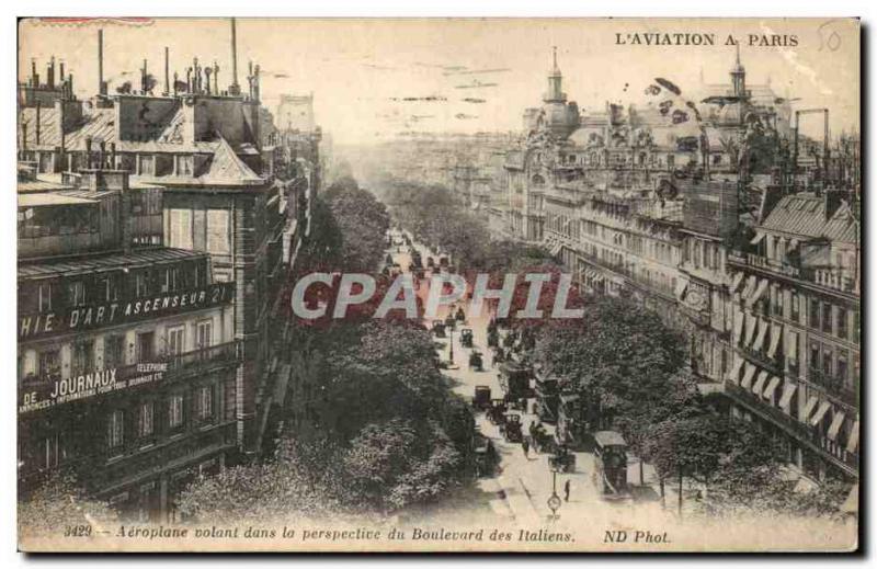 Paris - 2 - Boulevard of the Italians - Airplane flying in perspective - L & ...