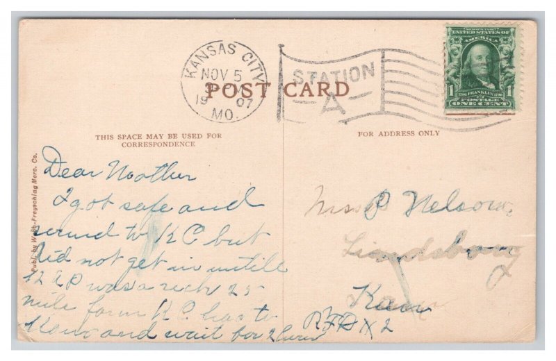 Kansas City MO. Missouri Plaza On Independence Ave. Postcard c1907 Postmark
