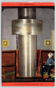 Grand Coulee Dam Washington~Orange Border Series~Close~Giant Turbine Shaft~1940s