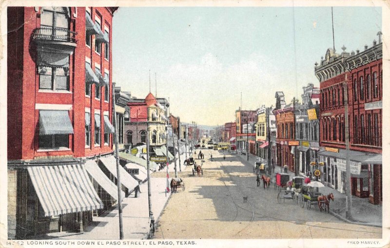 El Paso Street South El Paso Texas 1911 Fred Harvey postcard