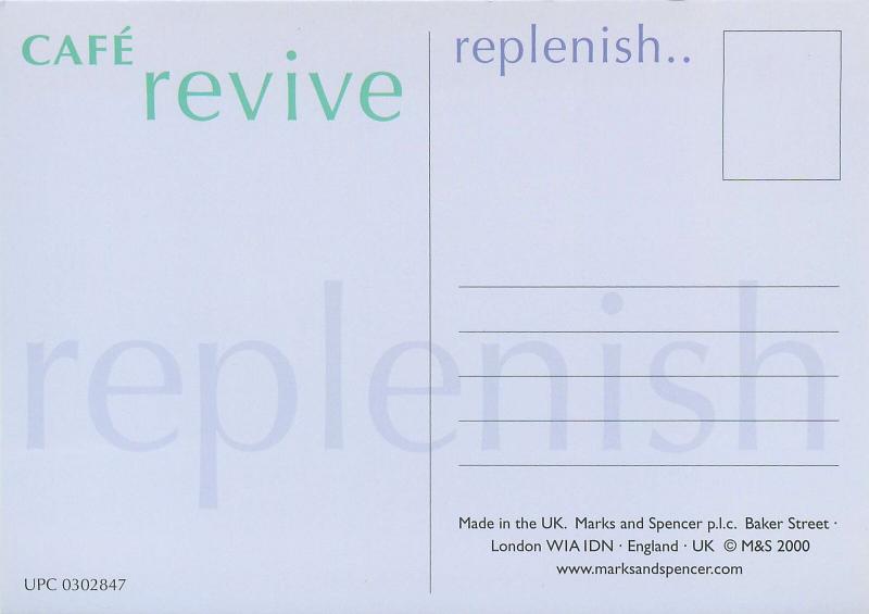 Cafe Revine advertising postcard - replenish ...