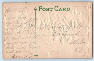 Omaha Nebraska NE Postcard Greetings Roses Glitter Leaves Embossed c1910Vintage