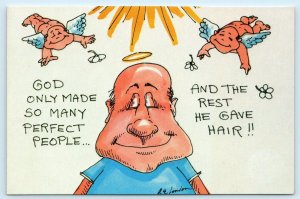 Comic Perfect People BALD MAN The Rest He Gave Hair 4x6 A. London Postcard