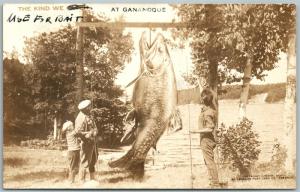 CANANOQUE CANADA EXAGGERATED FISHING VINTAGE REAL PHOTO POSTCARD RPPC