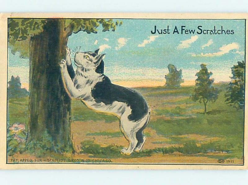 Pre-Linen KITTEN CAT SCRATCHING AGAINST THE TREE HJ4768