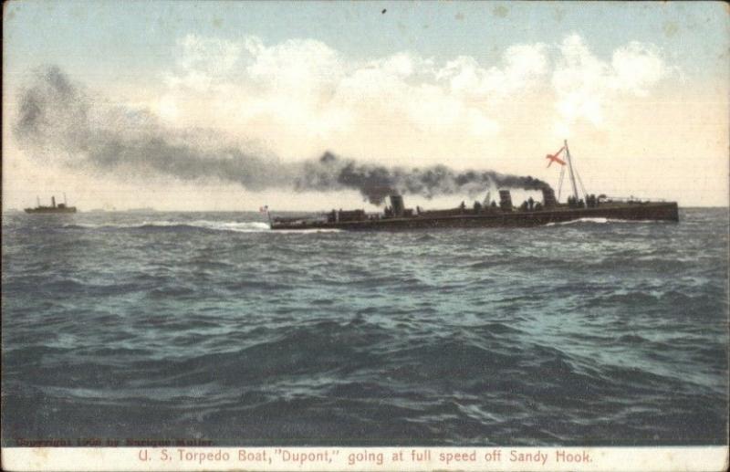 US Torpedo Boat Dupont Off Sandy Hook c1905 Postcard