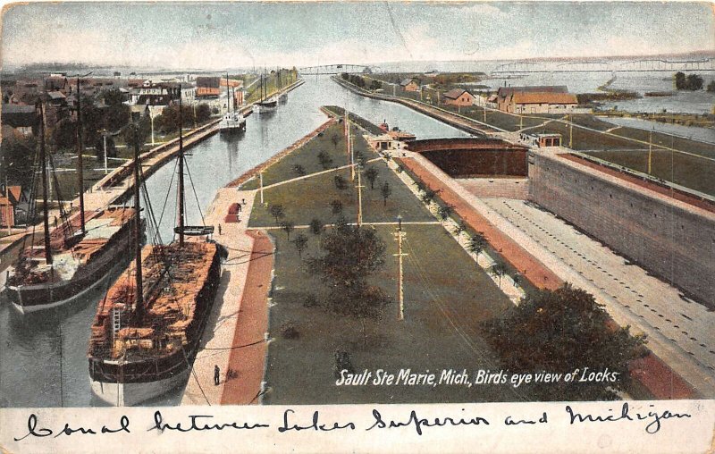 uk41919 sault ste marie michigan birds eye view of locks usa