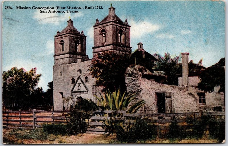 1909 Mission Conception First Mission San Antonio Texas TX Posted Postcard