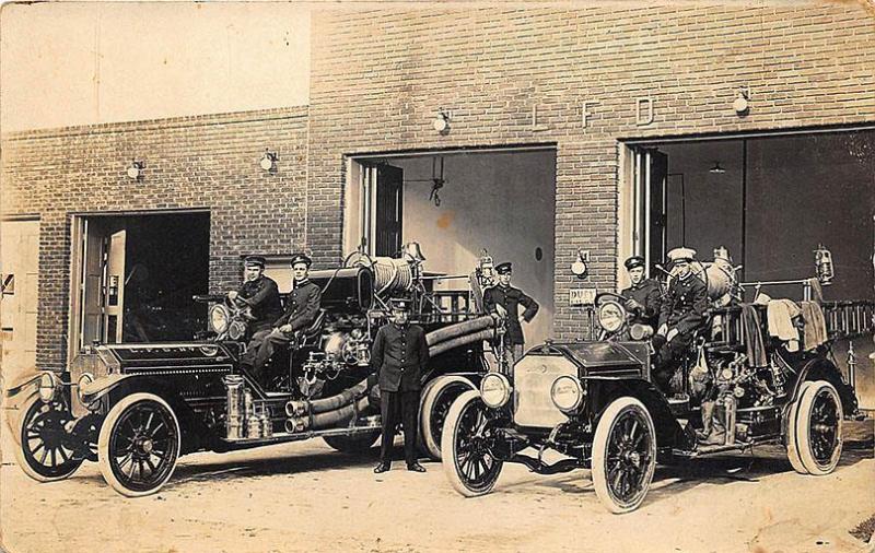 Lakeland FL 1920's Fire Trucks Department RPPC Postcard