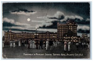 1913 Boardwalk By Moonlight Traymore Hotel Atlantic City New Jersey NJ Postcard