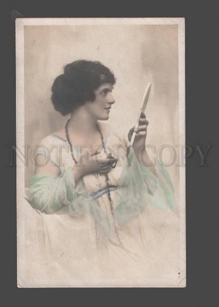 3093253 BELLE Woman w/ MIRROR vintage PHOTO tinted PC