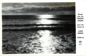 Frashers RPPC F4053 Sunset over Pacific Ocean from the Shores of Long Beach CA