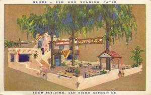 1915 San Diego Expo Postcard Ben Hur Patio Food Building Globe A-1 Flour Advert