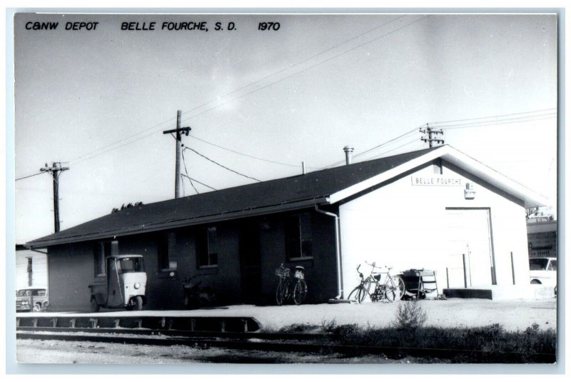 c1970 C&NW Belle Fourche South Dakota SD Train Depot Station RPPC Photo Postcard