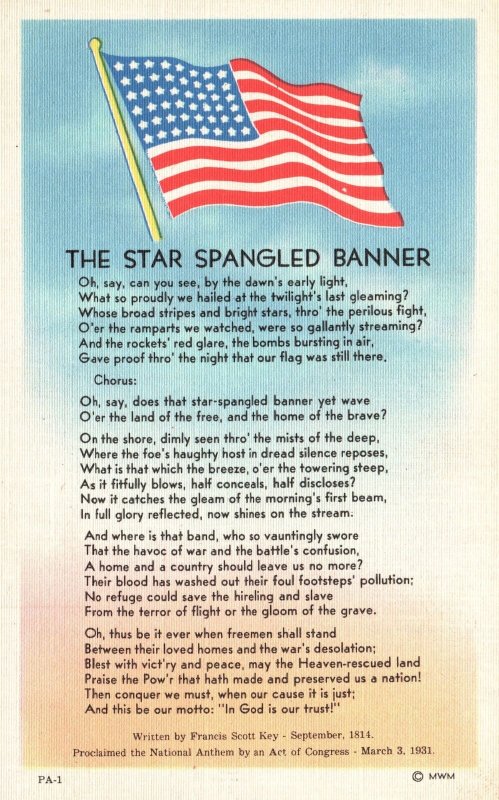 Star Spangled Banner United States of America Poem Vintage Postcard