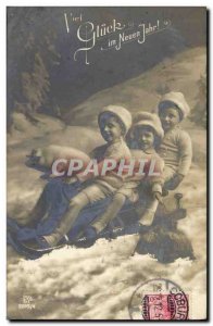 Old Postcard Pig Pig Kids sledding