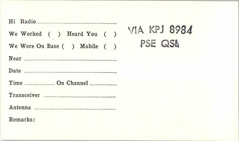 QSL Radio Card From Taswell Indiana KNJ 0289 