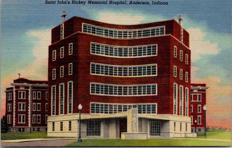 Linen Postcard Saint John's Hickey Memorial Hospital in Anderson, Indiana