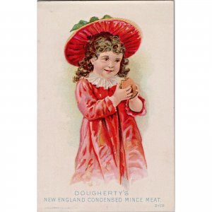 DOUGHERTY'S NEW ENGLAND MINCE MEAT - Victorian Trade Card - Cute Girl Red Dress