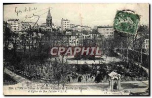 Old Postcard Lyon Statue Square Burdeau of plants and garden Church of the Go...