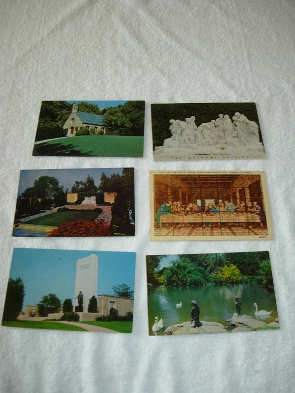 Glendale CA - Lot Of 6 Forest Lawn Vintage Postcards - x0340