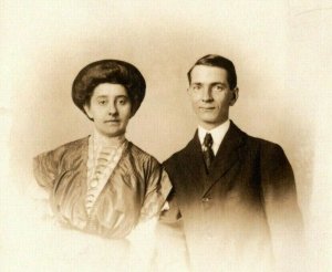 Vintage 1910's RPPC Postcard Studio Portrait of Well Dressed Couple