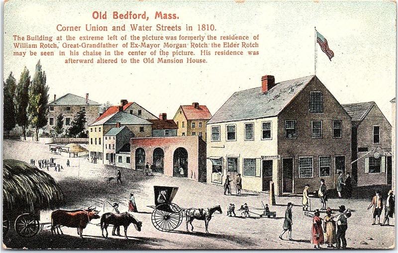 Postcard MA New Bedford Corner Union and Water Streets in 1810 Unposted H16