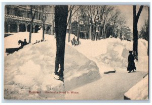 Montreal Quebec Canada Postcard Sherbrooke Street in Winter c1910 Antique