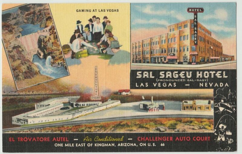 Kingman AZ Route 66  El Trovatore  HOTEL Las Vegas SALSEGEV NV 1946 Postcard 