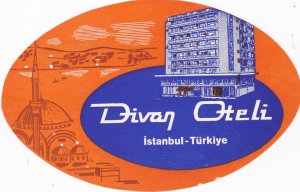 Turkey Istanbul Divan Hotel Dark Blue Vintage Luggage Label sk2663