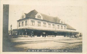 Postcard RPPC 1908 Iowa Creston CB&D railroad depot Burlington Quincy 23-12609