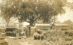 1920s Backyard Children Swing Chair Dog Chickens RPPC Photo Postcard 21-12310