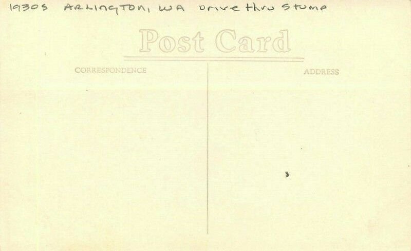 Arlington Washington Drive Through Stump 1930s RPPC Photo Ellis Postcard 21-4980