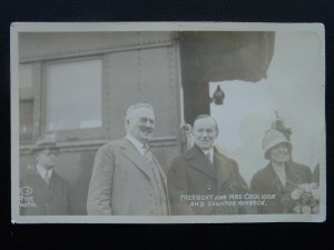 USA PRESIDENT COOLIDGE & MRS COOLIDGE with SENATOR NORBECK c1920's RP Postcard