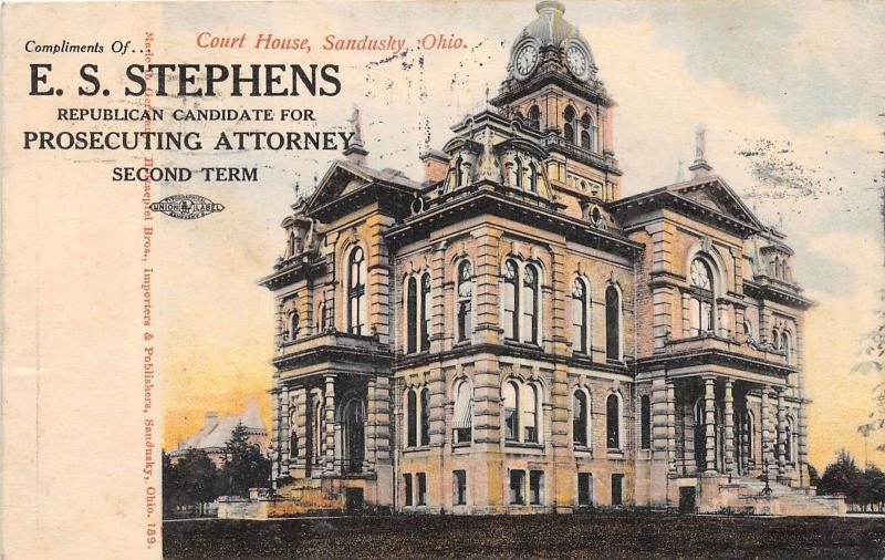 Ohio Postcard SANDUSKY Erie COunty Court House Attorney Election Advertisement 2