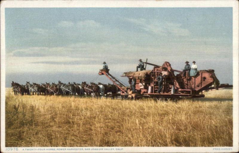 San Joaquin Valley CA 24 Horse Power Harvester Farming Machinery Postcard