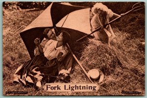 Fork Lightning Woman With Pitchfork Comic Romance UNP 1910 DB Postcard I4