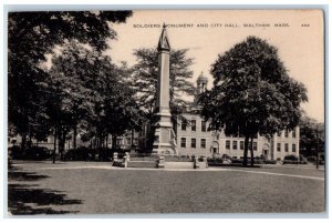 c1910's Soldiers Monument And City Hall Waltham Massachusetts MA Postcard