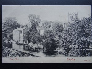 Yorkshire BINGLEY River Aire & Weir BOAT HIRE & ALL ST. CHURCH c1906 Postcard