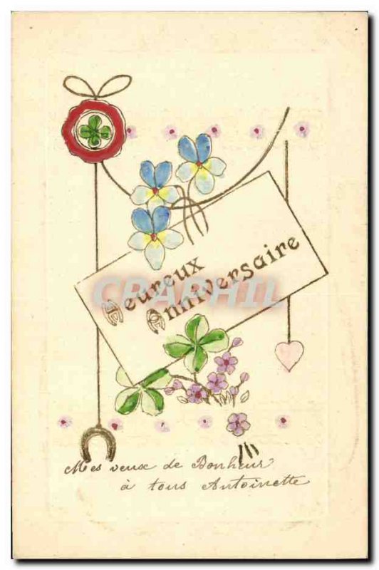 Old Postcard Fantasy Flowers Horseshoe