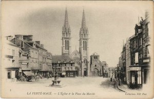 CPA La Ferte-Mace L'Eglise et la Place du Marche FRANCE (1054098)