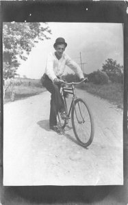 C-1910 Man hat Bicycle Country Road RPPC Photo Postcard 21-11105