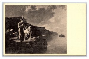 Fishing on Mississippi Painting Nelson Gallery Kansas City MO UNP Postcard Q24