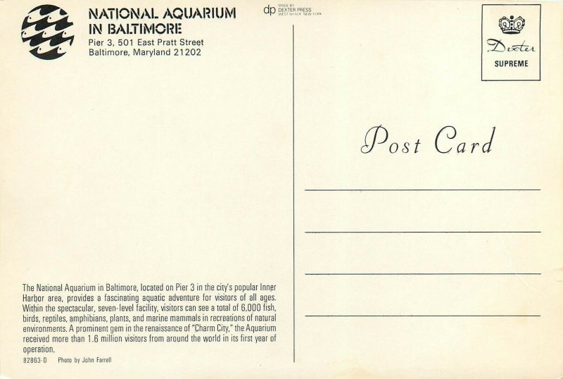 Baltimore Maryland MD Harborplace Inner Harbor National Aquarium Postcard